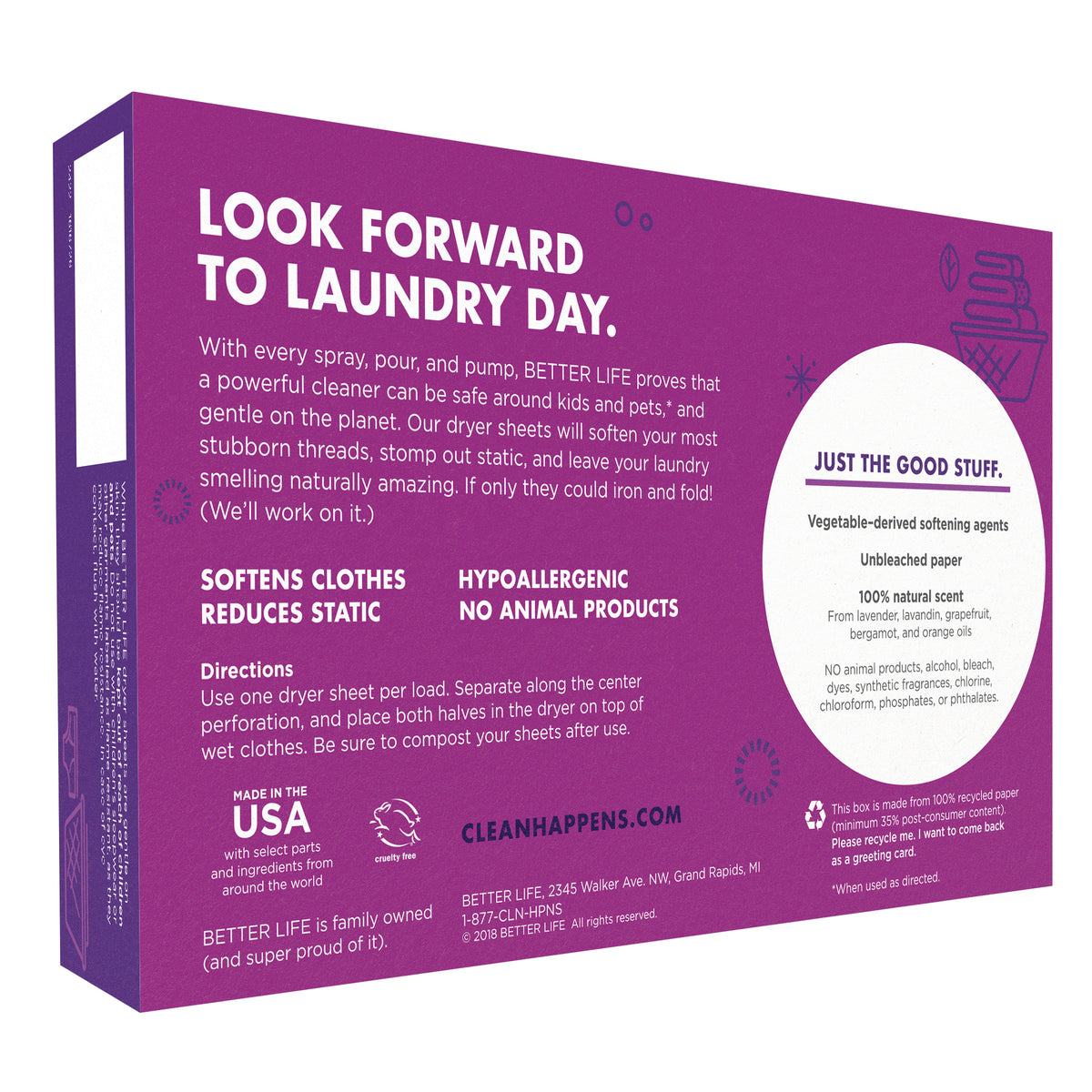 Better Life Dryer Sheets - Back